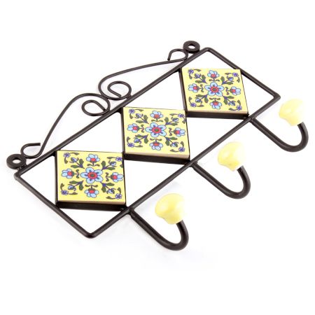 Yellow Turquoise Flower Tiles Hooks